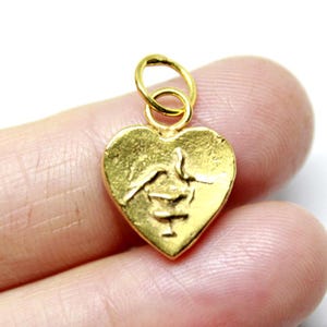 Bronze bird figure and heart Intaglio pendant  silver jewelry - 925K Solid Sterling Silver - 24K gold elektro vermeil - Gift For Her