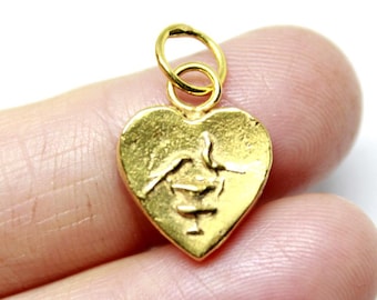 Bronze Bird & Heart Intaglio Pendant: 24K Gold Vermeil Sterling Silver