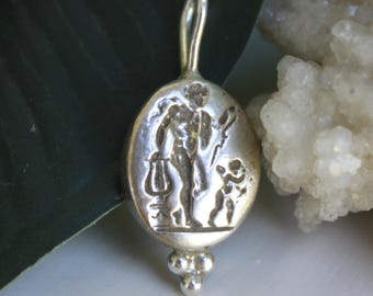 Handmade Ancient Roman Bronze Coin Pendant: Intaglio Sterling Silver, Unisex