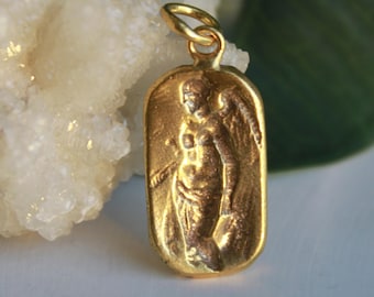 Bronze Greek Angel Intaglio Pendant: 24K Gold Vermeil, Sterling Silver