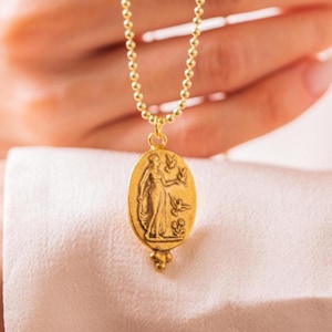 Bronze Greek woman with  Intaglio Necklace  silver jewelry - 925K Solid Sterling Silver - 24K gold elektro vermeil - christmas gift
