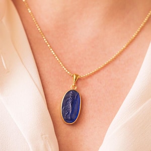 Enamel Artemis  Roman Intaglio Woman Pendant Silver Jewelry - 925K Solid Sterling Silver - 24K Gold Elektro Vermeil - Gift For Her
