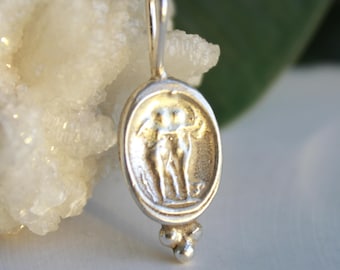 Bronze Greek Angel Intaglio Pendant: 24K Gold Vermeil, Sterling Silver