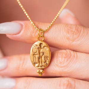 Bronze Greek Angel Intaglio Pendant Silver Jewelry - 925K Solid Sterling Silver - 24K Gold Elektro Vermeil - Gift For Her