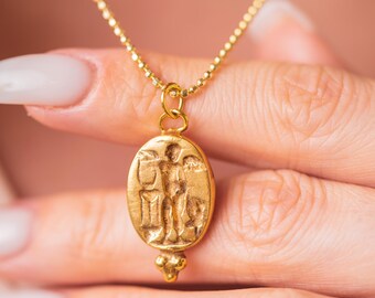 Bronze Greek Angel Intaglio Pendant: 24K Gold Vermeil, Sterling Silver