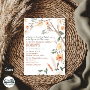 Bird Baby Shower Invitation | Twigs & Floral Theme | Editable Printable Template | Personalized Baby Shower Invite