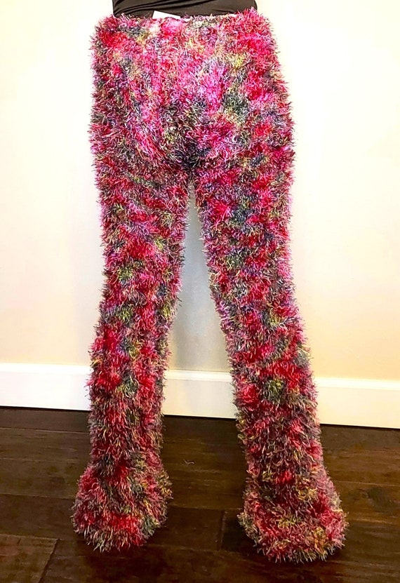 Watermelon Hot Pink/olive/white Magic Fuzzy Pants Furry Stretchy Furry  Muppet S M L XL Small Medium Large Rave Costume 