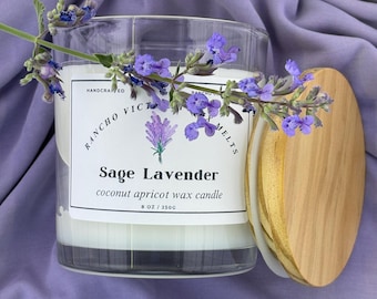 Coconut Apricot Wax Candle, Hand-Poured, Calming Scent, Lavender Sage Candle