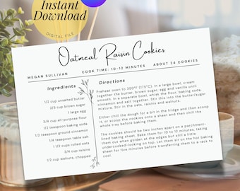 Printable Recipe Card Template Botanical Style Modern Script Cooking Organization Tool Canva Digital Download Format Cooking Gift Idea