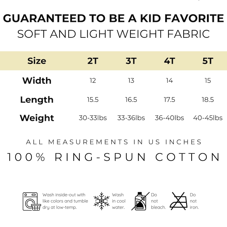 Butter toddler shirt size chart featuring soft lightweight ring spun cotton fabric and toddler fit details. Boutique foodie kids t-shirt designed for comfortable birthday outfits, preschool apparel, baking themes, and playful everyday wear.