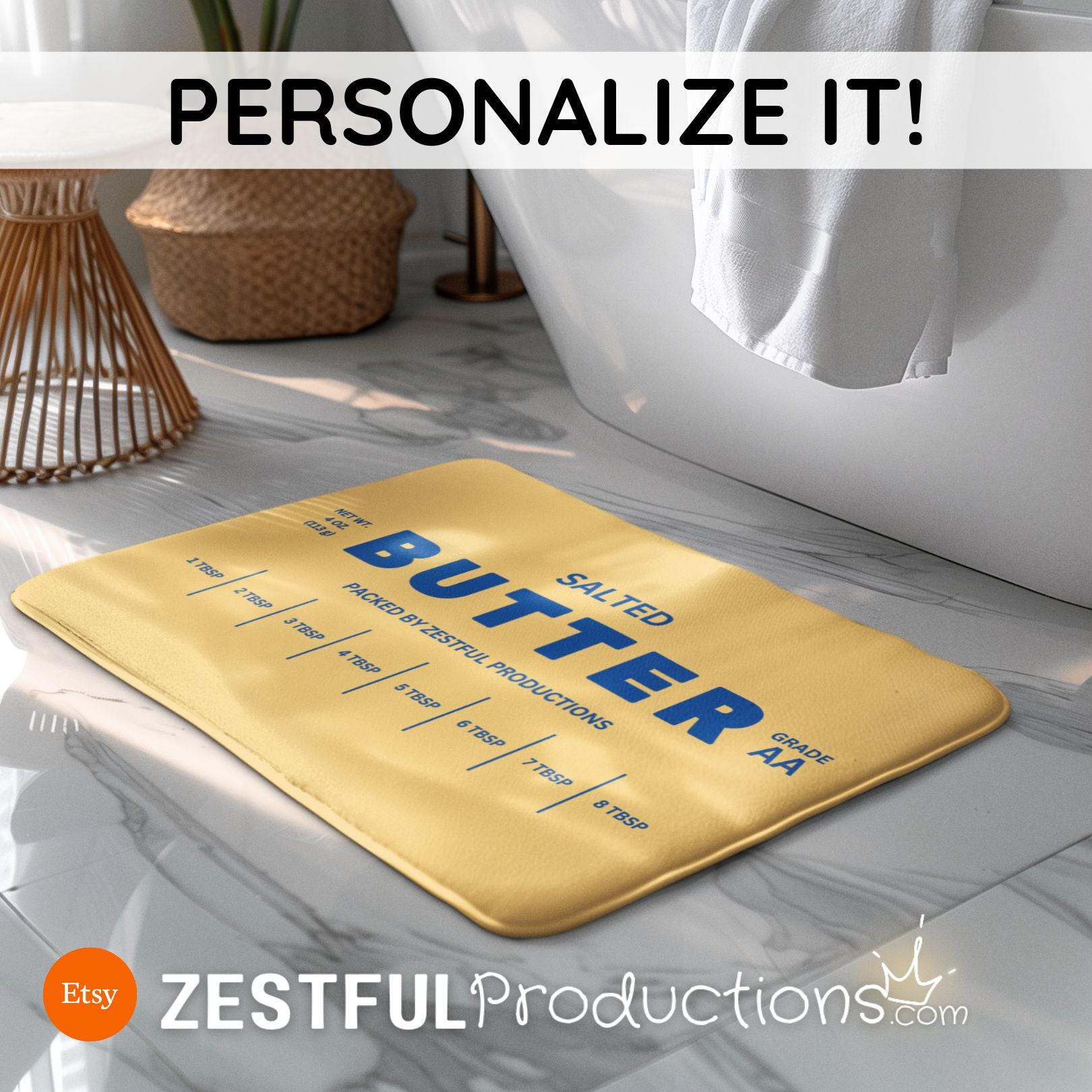 Salted Butter Bath Mat  Quirky Foodie Decor Memory Foam Comfort Chef Gift Fun Kitchen & Bathroom Housewarming and Wedding Gift