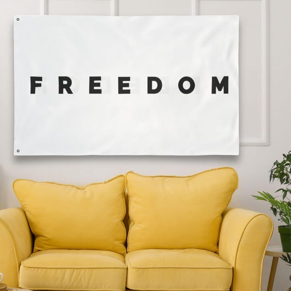 Drapeau patriotique LIBERTÉ blanc 3 x 5 pi DOUBLE FACE Intérieur extérieur bannière cour maison 2 x 3 po Idée cadeau patriote hommage commémoratif rallye