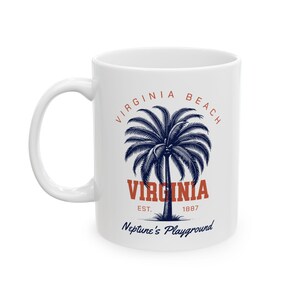 Virginia Beach Mug  Neptunes Playground Coffee Cup  Coastal Travel Souvenir  Beach Lover Gift  Virginia Gift Idea  Ocean Lover Mug