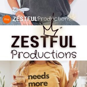 May include: Various t-shirts in different colors, each featuring the text "needs more salt" in a bold, black font. The shirts are displayed on different people. The Etsy shop name "ZESTFUL Productions" is also visible.