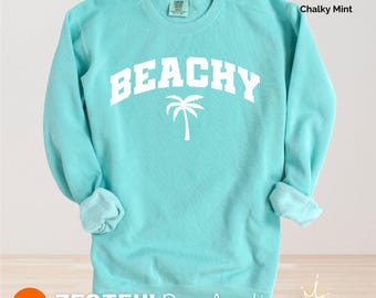 Felpa con cappuccio Beachy Comfort Colors, regalo per gli amanti della spiaggia e delle palme, felpa con cappuccio estiva costiera, regalo per gli amanti dell'oceano per lei