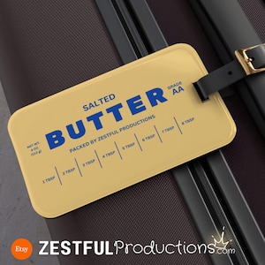 Étiquette à bagage pour les amateurs de beurre, accessoire de voyage, cadeau pour les gastronomes et les chefs, étiquette de sac de voyage, parfaite pour les vacances, étiquette d'identification de valise