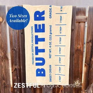 Summer Beach Essential Vintage Style Towel Quirky Butter Wrapper Pattern Blue Retro Design Premium Cotton Backing Beach Pool Accessory Vacation Ready Item Large Format Option Nostalgic Print Collection Quality Material Construction Machine