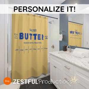 Butter Shower Curtain Bathroom Decor Novelty Kitchen Themed Foodie Gift Idea Funny Farmhouse Style Vintage Look Bathroom Accent Culinary