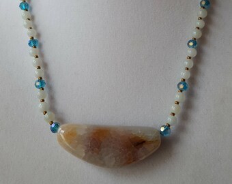 Amazonite Necklace with Rainbow Agate Pendant