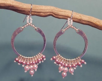 Swarovski Pink Pearl and Silver Hoop Earrings