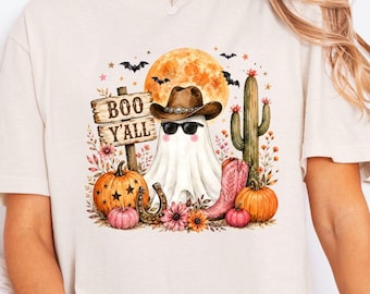 Boo Y'all Ghost Shirt, Western Halloween Shirt, Cowgirl Ghost Tee, Cute Pumpkin Fall Shirt, Country Halloween Graphic Tee
