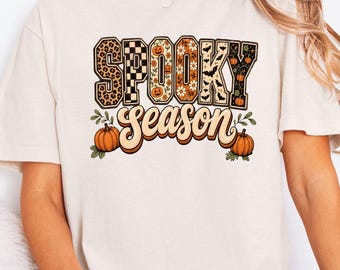 Spooky Season Shirt, Cute Halloween Shirt, Fall Graphic Tee, Pumpkin Halloween Tee, Retro Autumn Shirt, Halloween Gift for Women