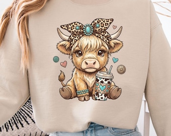 Highland Cow Sweatshirt, Western Leopard Hoodie, Coquette Coffee Lover Tee, Cowboy T-Shirt