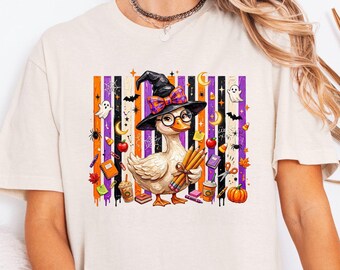 Halloween Teacher Duck Shirt, Teacher Halloween Tee, Cute Goose Teacher Shirt, Spooky Teacher Graphic Tee, Back to School Halloween Shirt
