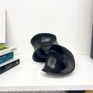 Handmade Black Ceramic Abstract Sculpture – Modern Minimalist Home Decor, Contemporary Matte Black Art, Unique Ceramic Mobius Strip