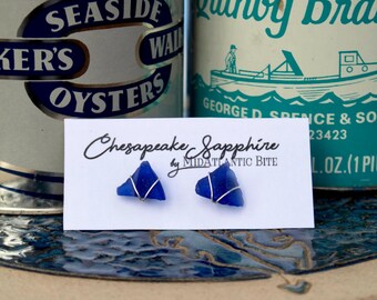 Wire-wrapped Seaglass Stud Earrings