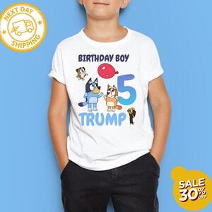 Custom Bluey Birthday T-Shirt - Choose Boy or Girl - Birthday Blue Dog Shirt - Fun Personalized Gift for Kids - Perfect for Birthday Parties