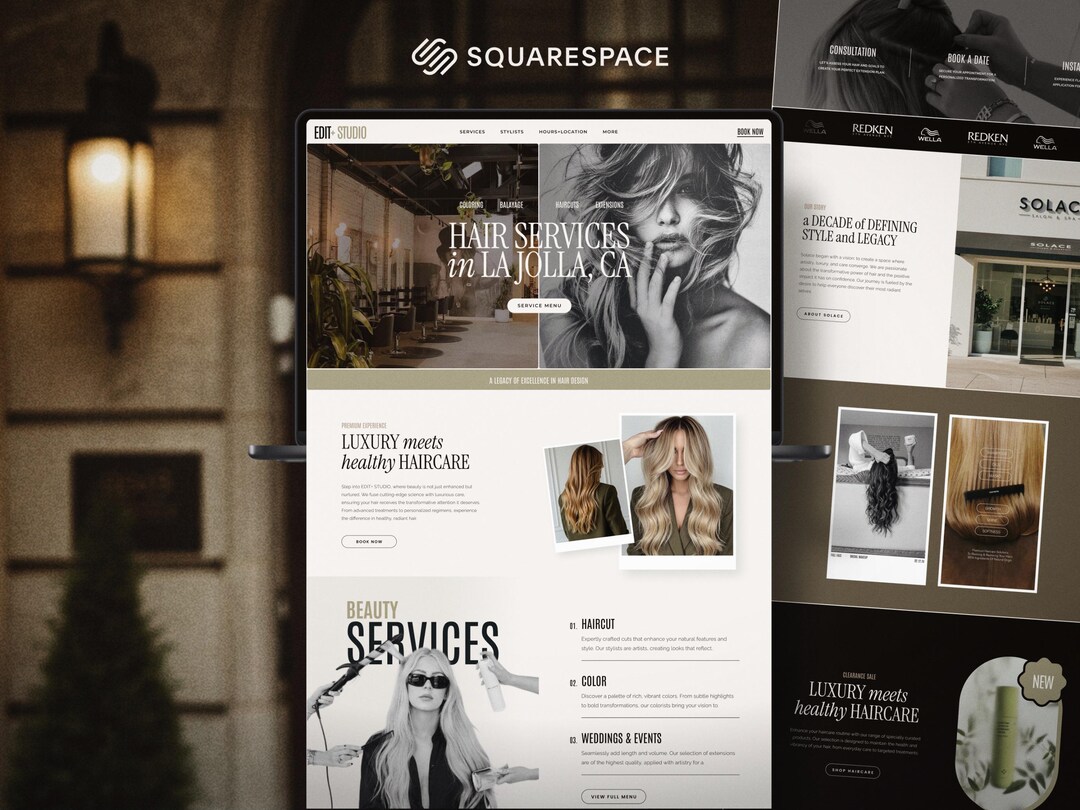 Squarespace Template for Hair Salons, Salon Website, Editorial