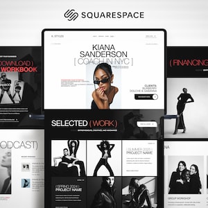 May include: A Squarespace website design featuring the K. Styles brand. The website showcases a coach in NYC, with sections for a guided workbook, podcast, and financing options. The design includes images and text, with a focus on entrepreneurship and creative work.
