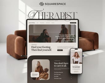 May include: A digital display of a website titled Kindred Wellness on a large monitor and a smartphone screen. The website features text including Find your footing. Then find yourself. and You don't have to carry it all. with Squarespace branding.