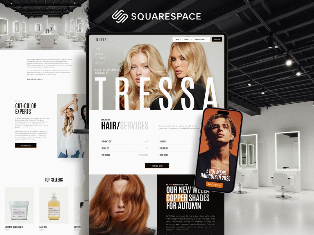 Squarespace Template for Hair Salon, Salon Website, Editorial