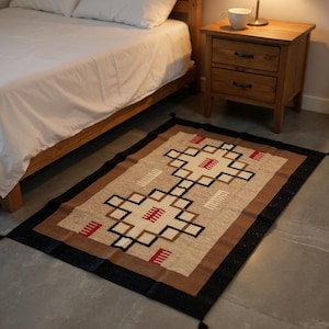 5x7 ft-Handwoven Wool Kilim Area Rug, Boho Flatweave Rug, Scandinavian Dhurrie Rug, Traditional Neutral Vintage Outdoor Bedside Office Rug