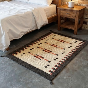 5x7 ft-Handwoven Wool Kilim Area Rug, Boho Flatweave Rug, Scandinavian Dhurrie Rug, Traditional Neutral Vintage Outdoor Bedside Office Rug