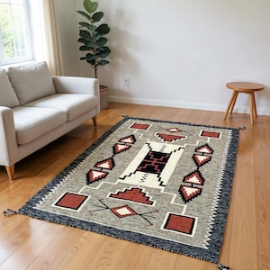 5x7 ft-Handwoven Wool Kilim Area Rug, Boho Flatweave Rug, Scandinavian Dhurrie Rug, Traditional Neutral Vintage Outdoor Bedside Office Rug