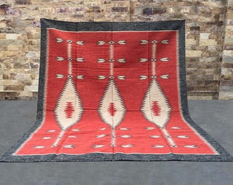 8x10 ft-Handwoven Wool Kilim Area Rug, Boho Flatweave Rug, Scandinavian Dhurrie Rug, Traditional Neutral Vintage Outdoor Bedside Office Rug