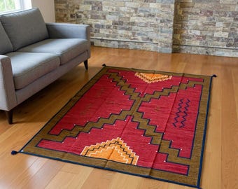 8x10 ft Handwoven Wool Kilim Area Rug, Boho Flatweave Rug, Scandinavian Dhurrie Rug, Traditional Neutral Vintage Outdoor Bedside Office Rug