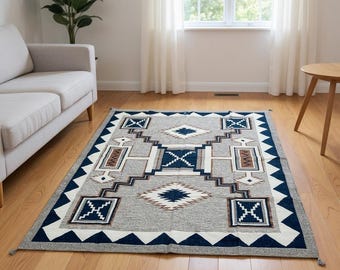 8x10 ft-Handwoven Wool Kilim Area Rug, Boho Flatweave Rug, Scandinavian Dhurrie Rug, Traditional Neutral Vintage Outdoor Bedside Office Rug