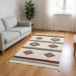 5x7 ft-Handwoven Wool Kilim Area Rug, Boho Flatweave Rug, Scandinavian Dhurrie Rug, Traditional Neutral Vintage Outdoor Bedside Office Rug
