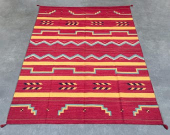 8x10 ft-Handwoven Wool Kilim Area Rug, Boho Flatweave Rug, Scandinavian Dhurrie Rug, Traditional Neutral Vintage Outdoor Bedside Office Rug