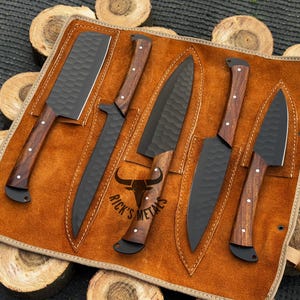 Hand Forged 5 pcs D2 Steel Chef Set, Handmade Kitchen Chef Knives, Damascus Chef Set, Luxury Knife Set Gift for Her, BBQ Chef Knives Set USA