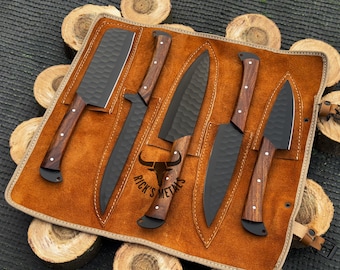 Hand Forged 5 pcs D2 Steel Chef Set, Handmade Kitchen Chef Knives, Damascus Chef Set, Luxury Knife Set Gift for Her, BBQ Chef Knives Set USA