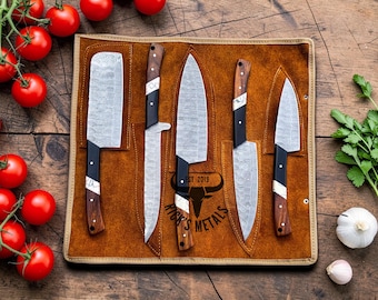 Ensemble de chef forgé à la main en acier damas, 5 pcs pleine soie, ensemble de couteaux de chef DAMAS, cadeau d'anniversaire pour mari/hommes/lui