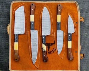 Handmade Damascus Steel 5 Pcs BBQ Chef Set, DAMASCUS CHEF Set, Chef knives, Kitchen Chef Knives Set, Anniversary & Birthday Gift for Him\Her