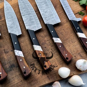 Unique Handmade Damascus Steel Chef Knives Set, Damascus chef knife, 5PCs set, Damascus kitchen knives Set, USA KNIVES BEST Gift for Him/Her image 8