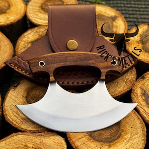 Handmade D2 Steel Alaskan Ulu Knife with Rosewood Handle, Vegetable Chopper, Pizza Cutting Ulu Knife, Damascus Ulu Knives, Anniversary Gift