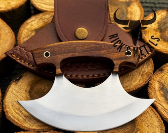 Handmade D2 Steel Alaskan Ulu Knife with Rosewood Handle, Vegetable Chopper, Pizza Cutting Ulu Knife, Damascus Ulu Knives, Anniversary Gift